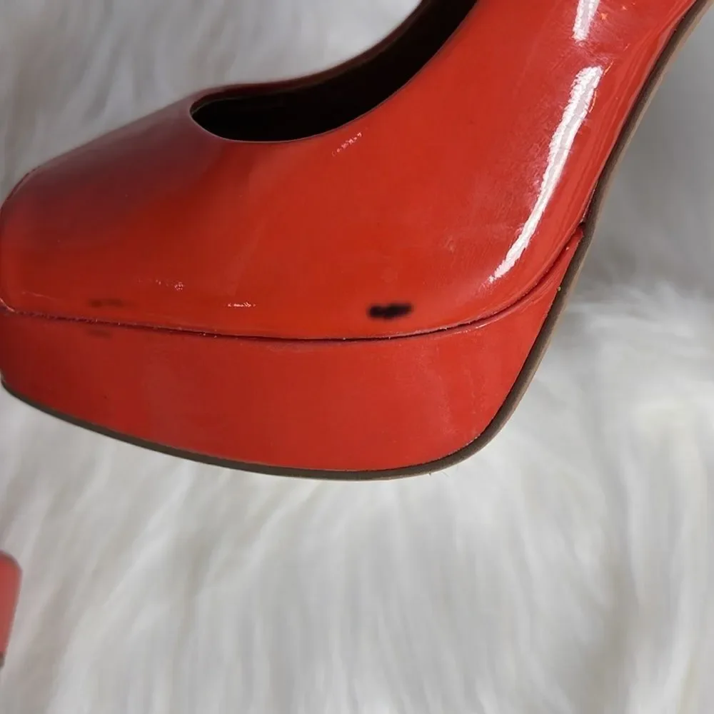 Sam‎ Edelman Tacoma Flamingo Patent Platform Peep Toe Heels Sz 7.5